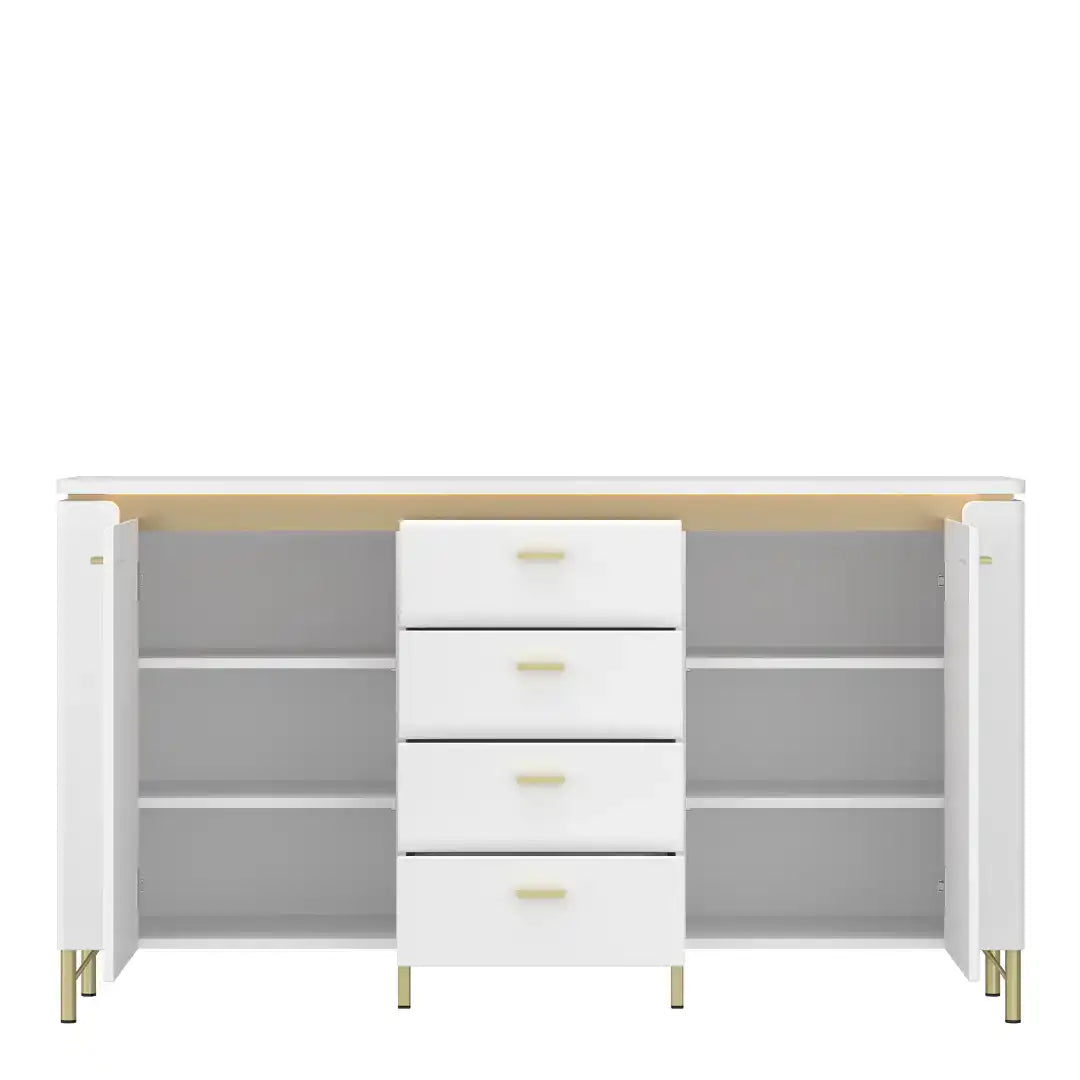 Lazio Sideboard 2 Door 4 Drawer in Alpine White/White Gloss - Price Crash Furniture