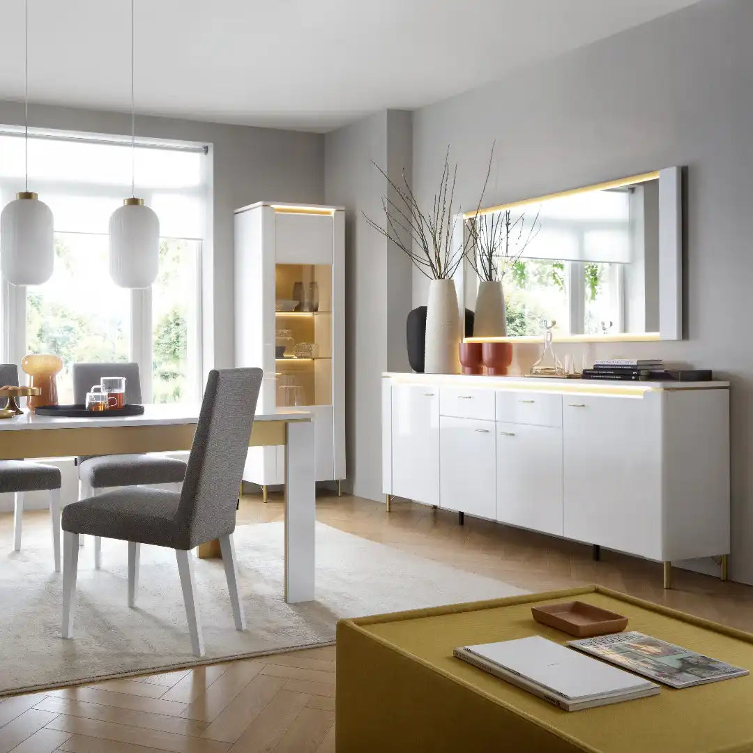 Lazio Sideboard 4 Door 2 Drawer in Alpine White/White Gloss - Price Crash Furniture