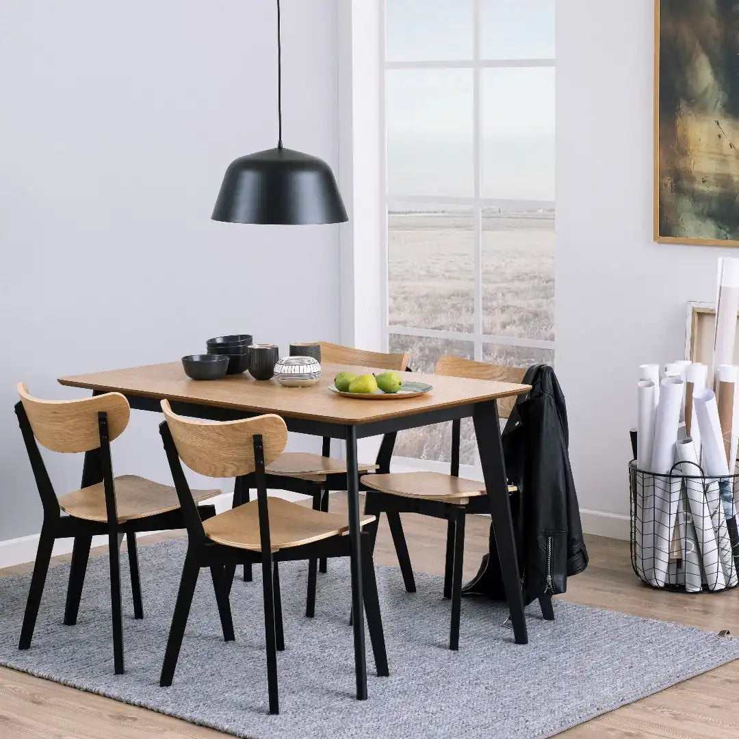 Roxby Dining Table in Oak & Black - Price Crash Furniture