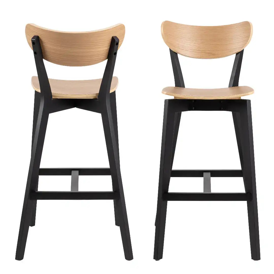 Roxby Bar Stool, Black and Oak Set of 2 - Price Crash Furniture