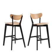Roxby Bar Stool, Black and Oak Set of 2 - Price Crash Furniture