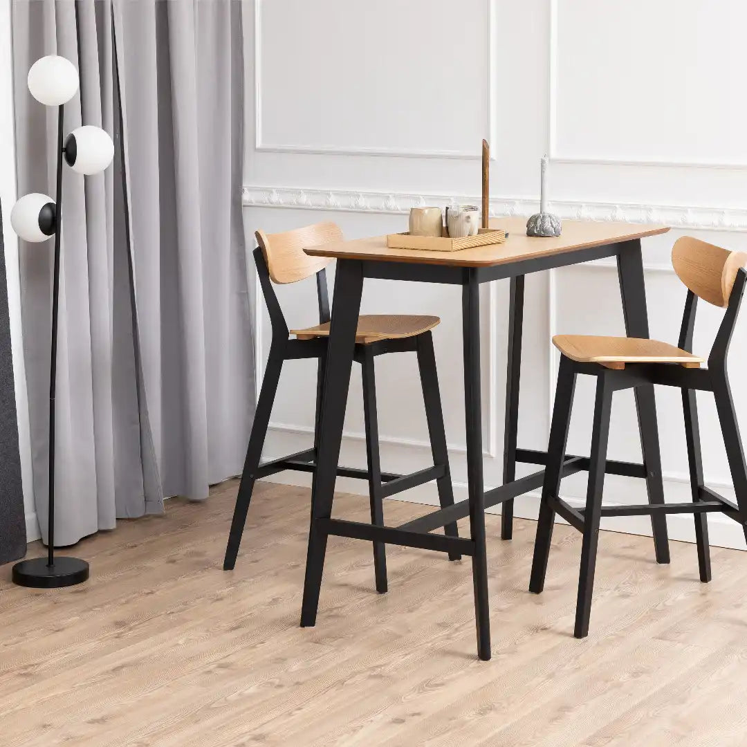 Roxby Bar Stool, Black and Oak Set of 2 - Price Crash Furniture