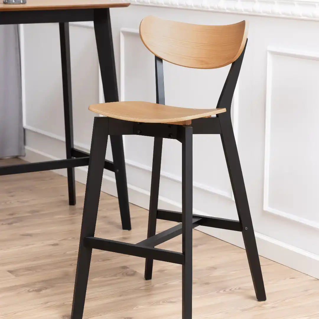 Roxby Bar Stool, Black and Oak Set of 2 - Price Crash Furniture