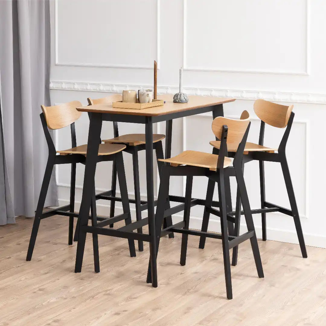 Roxby Bar Stool, Black and Oak Set of 2 - Price Crash Furniture