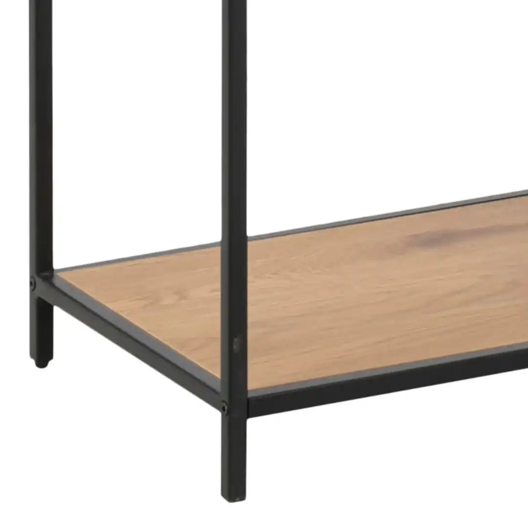 Seaford Black Metal Large Asymmetrical Bookcase with 5 Oak Shelves - Price Crash Furniture