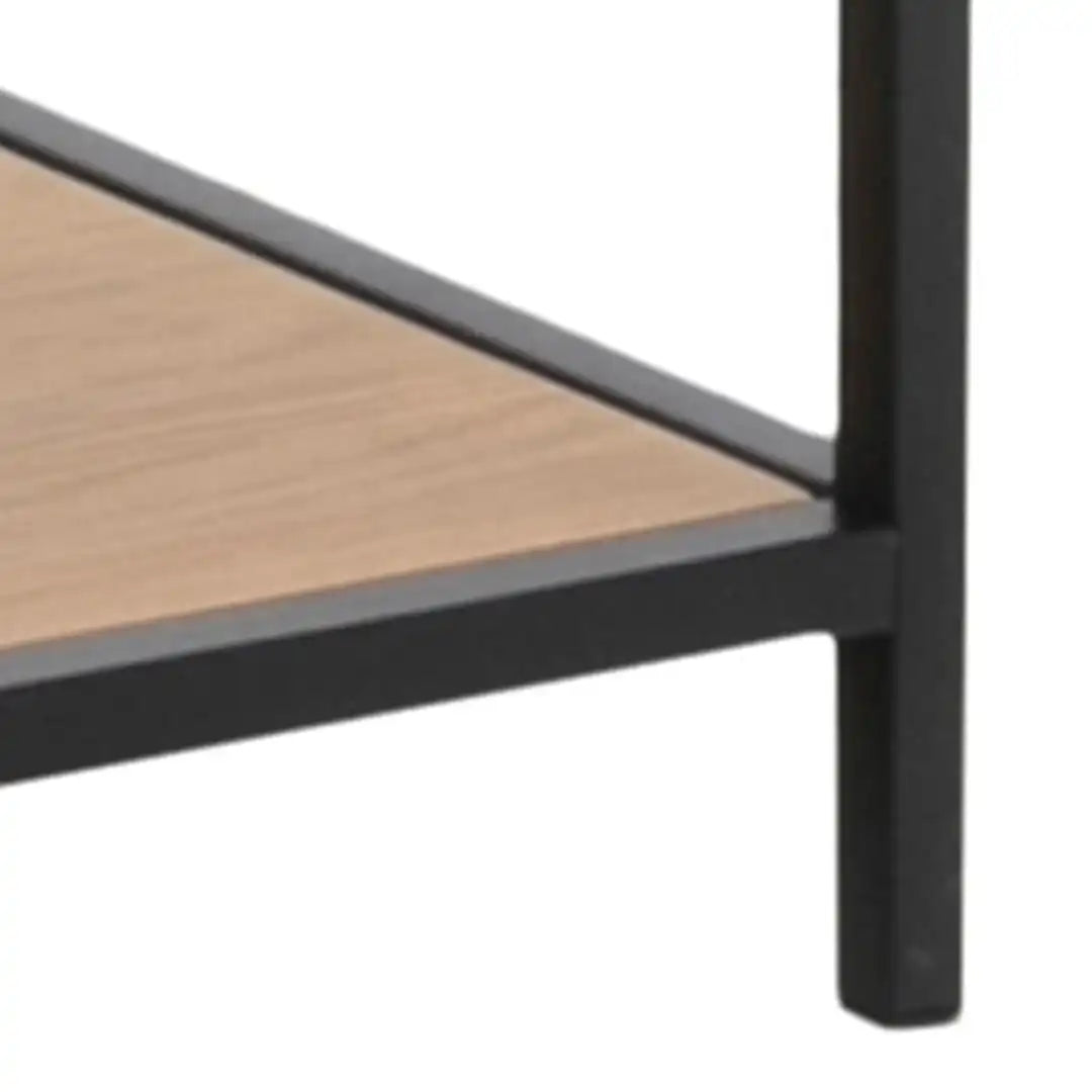 Seaford Black Metal Large Asymmetrical Bookcase with 5 Oak Shelves - Price Crash Furniture