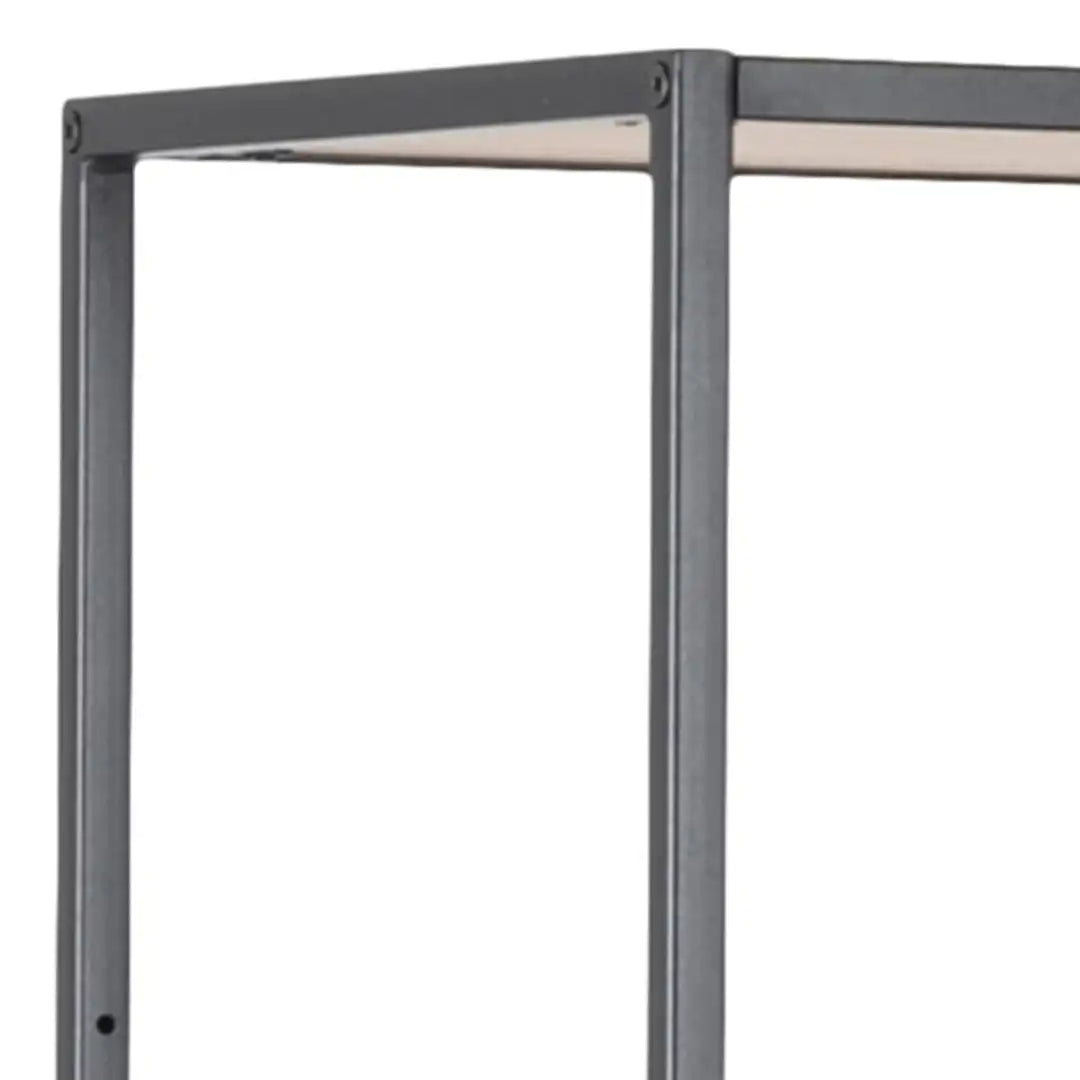 Seaford Black Metal Large Asymmetrical Bookcase with 5 Oak Shelves - Price Crash Furniture