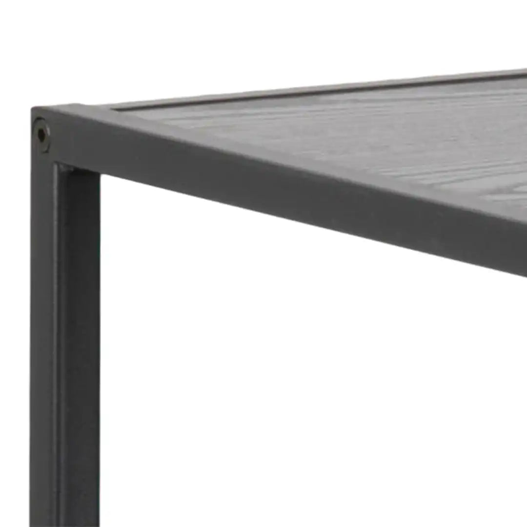 Seaford Wide Black Metal Bookcase with 4 Black Oak Shelves - Price Crash Furniture