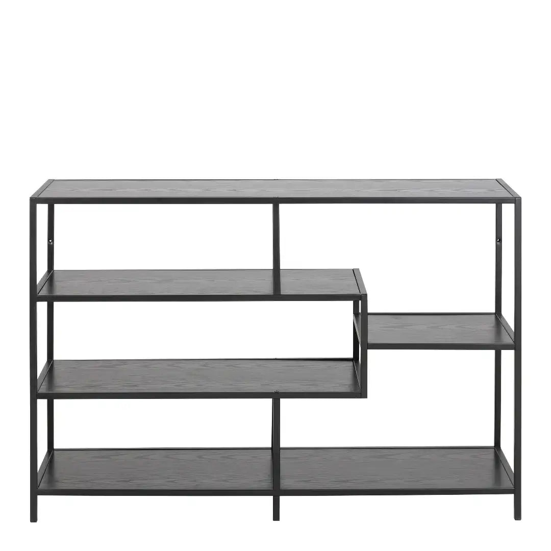 Seaford Wide Black Metal Bookcase with 4 Black Oak Shelves - Price Crash Furniture