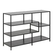 Seaford Wide Black Metal Bookcase with 4 Black Oak Shelves - Price Crash Furniture