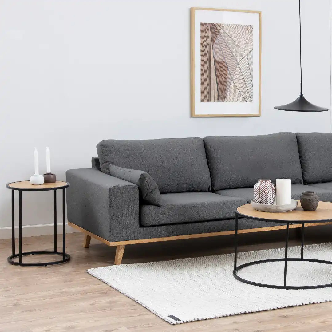 Seaford Black Metal Small Round Side Table with Oak Top - Price Crash Furniture