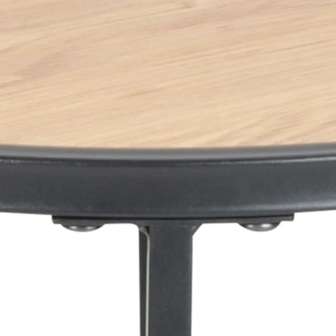 Seaford Black Metal Small Round Side Table with Oak Top - Price Crash Furniture