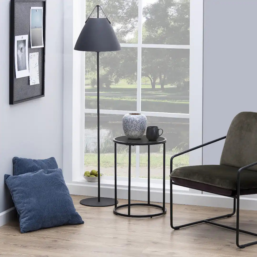 Seaford Black Metal Small Round Side Table with Black Top - Price Crash Furniture