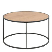Seaford Black Metal Round Coffee Table with Oak Top - Price Crash Furniture