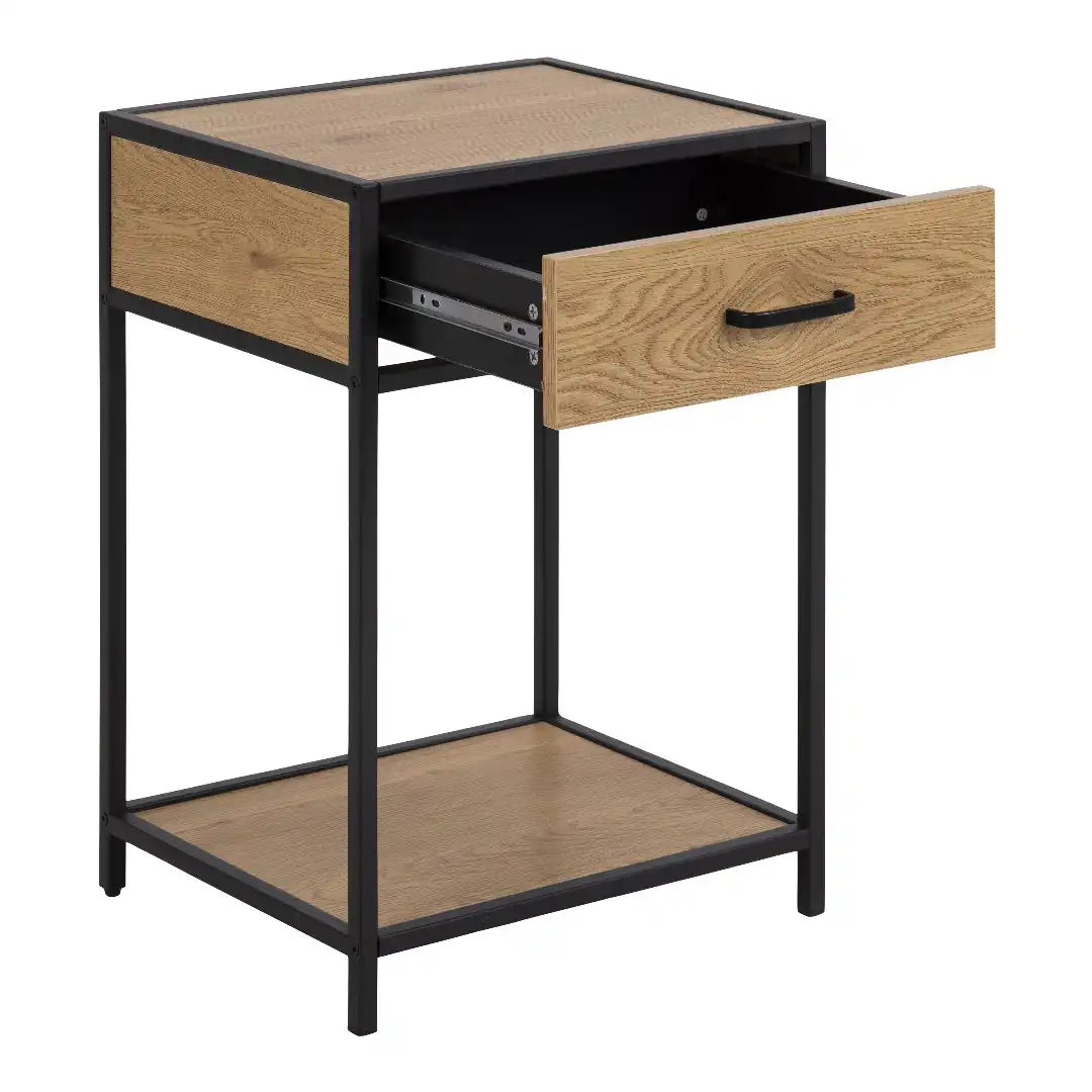 Seaford Bedside Table with 1 Drawer in Black & Oak - Price Crash Furniture