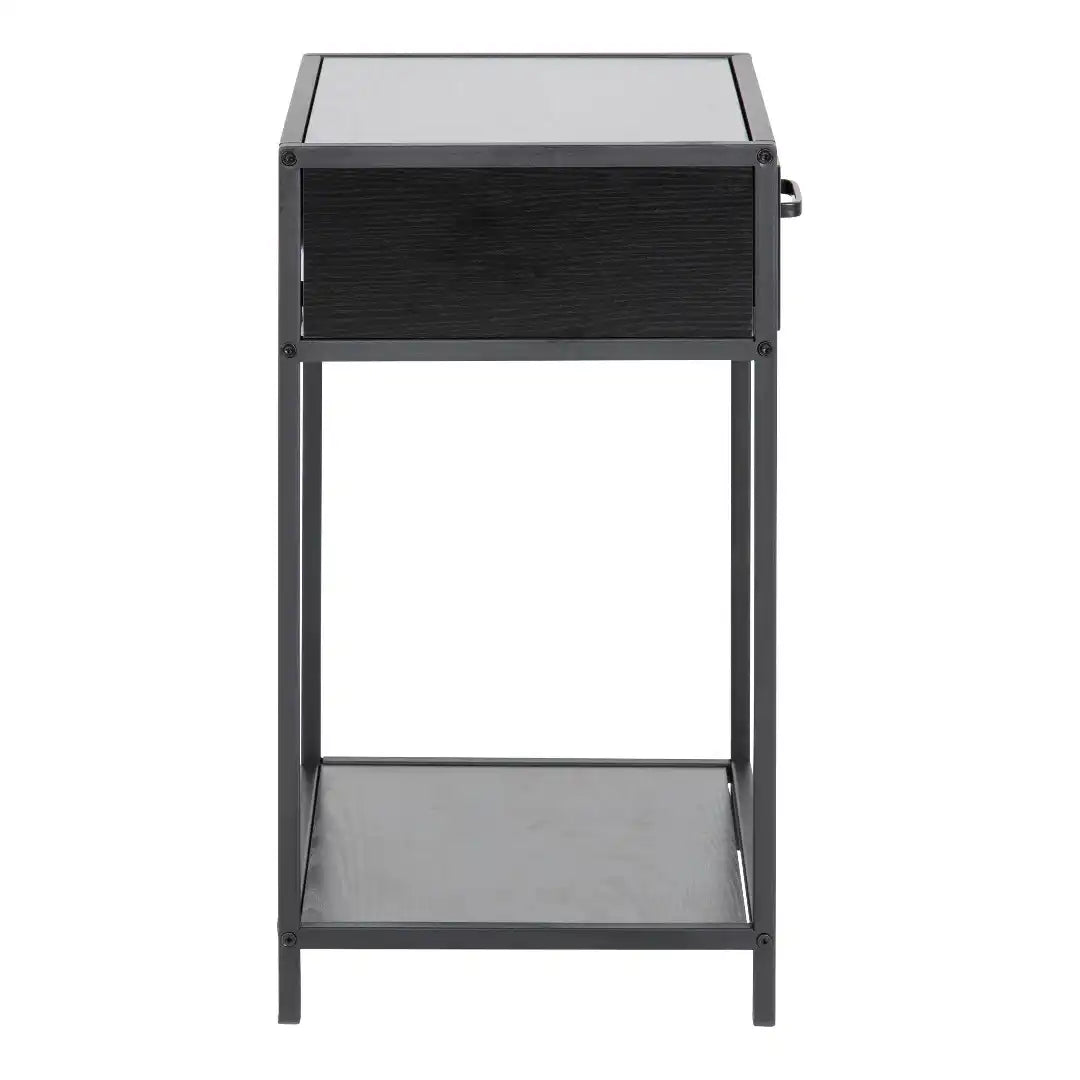 Seaford Bedside Table with 1 Drawer in Black - Price Crash Furniture
