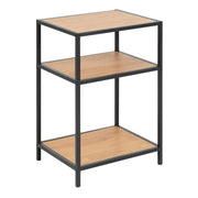 Seaford Black Metal Bedside Table with 2 Oak Shelves - Price Crash Furniture