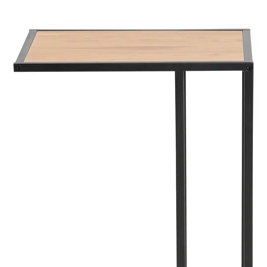 Seaford Black Metal Side Table with Oak Top - Price Crash Furniture