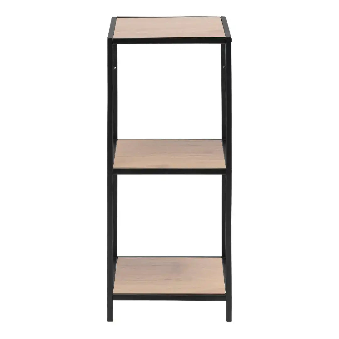 Seaford Narrow Black Metal Bookcase with 2 Oak Shelves - Price Crash Furniture
