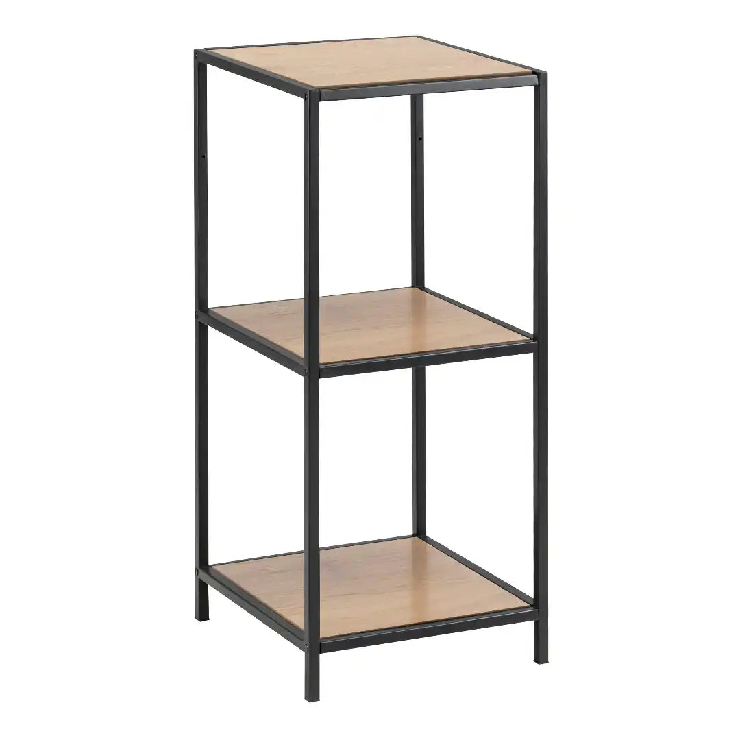 Seaford Narrow Black Metal Bookcase with 2 Oak Shelves - Price Crash Furniture