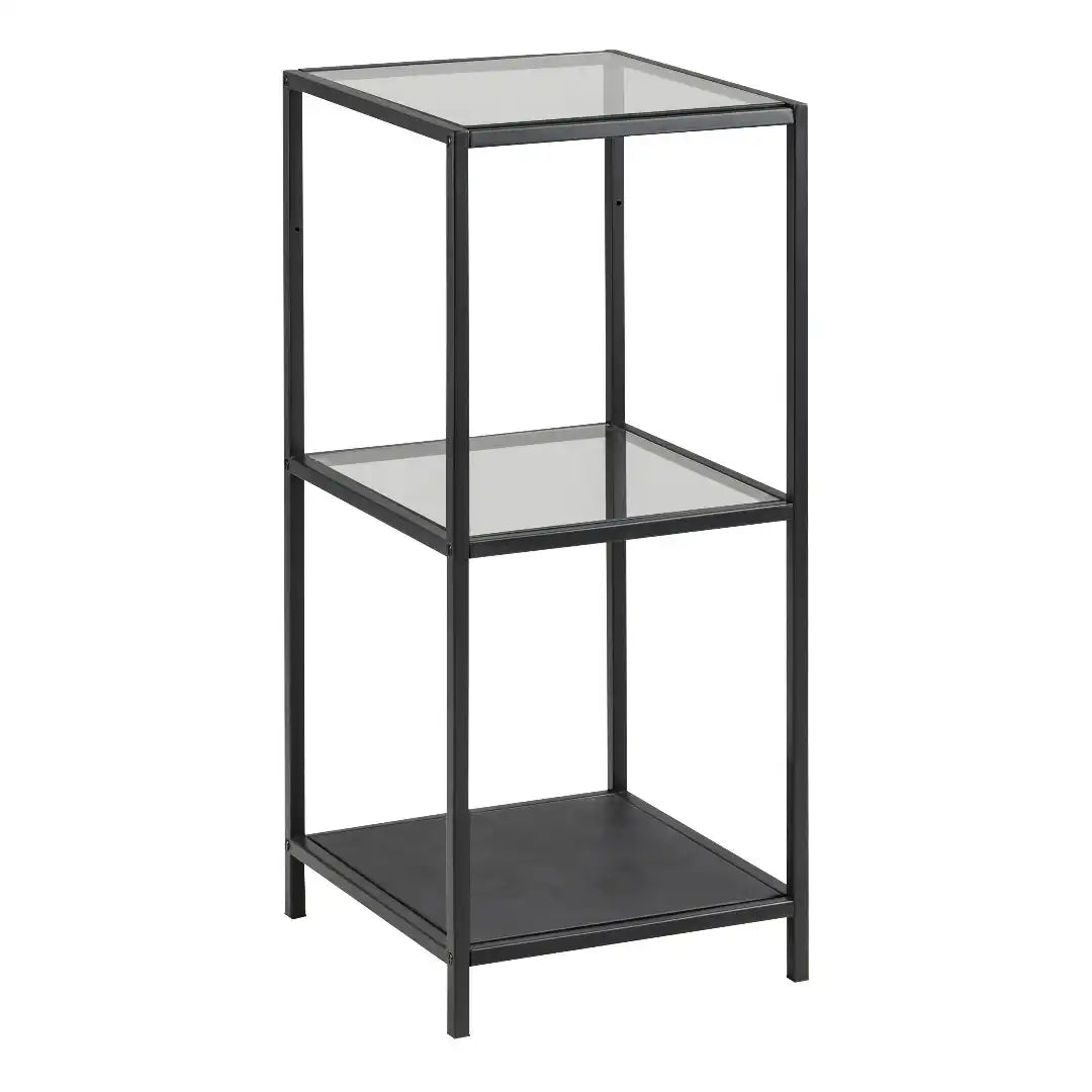 Seaford Narrow Black Metal Bookcase with 2 Glass Shelves - Price Crash Furniture