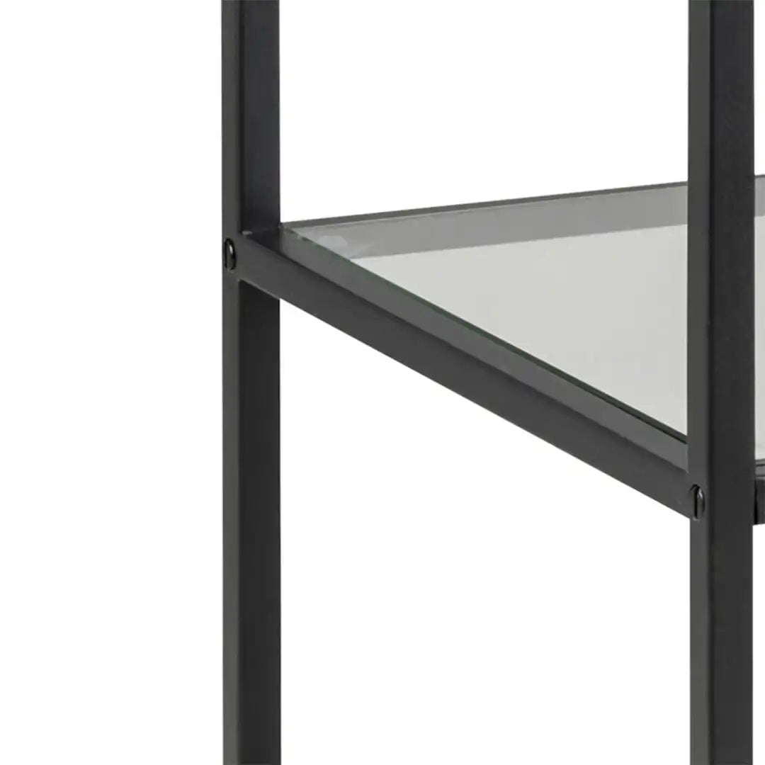 Seaford Narrow Black Metal Bookcase with 2 Glass Shelves - Price Crash Furniture