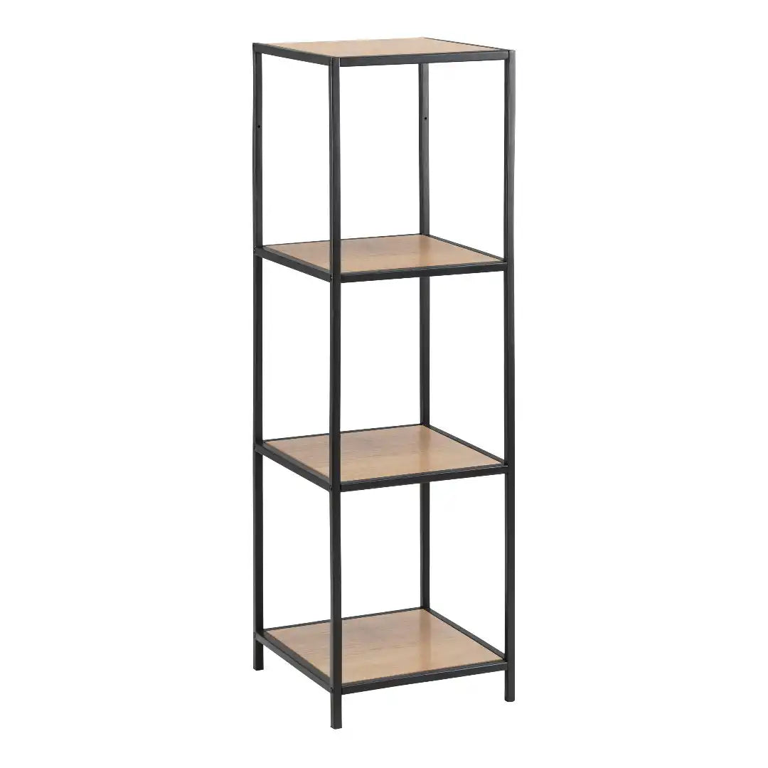 Seaford Narrow Black Metal Bookcase with 3 Oak Shelves - Price Crash Furniture