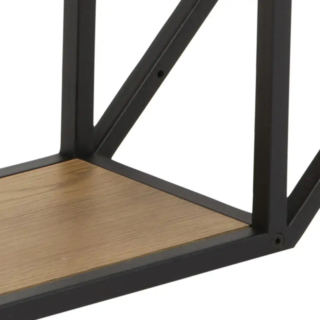 Seaford Octagonal Metal Wall Shelf in Black & Oak - Price Crash Furniture