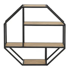 Seaford Octagonal Metal Wall Shelf in Black & Oak - Price Crash Furniture
