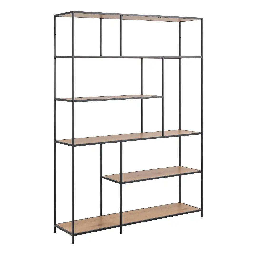 Seaford Bookcase with 5 Shelves in Black and Oak - Price Crash Furniture