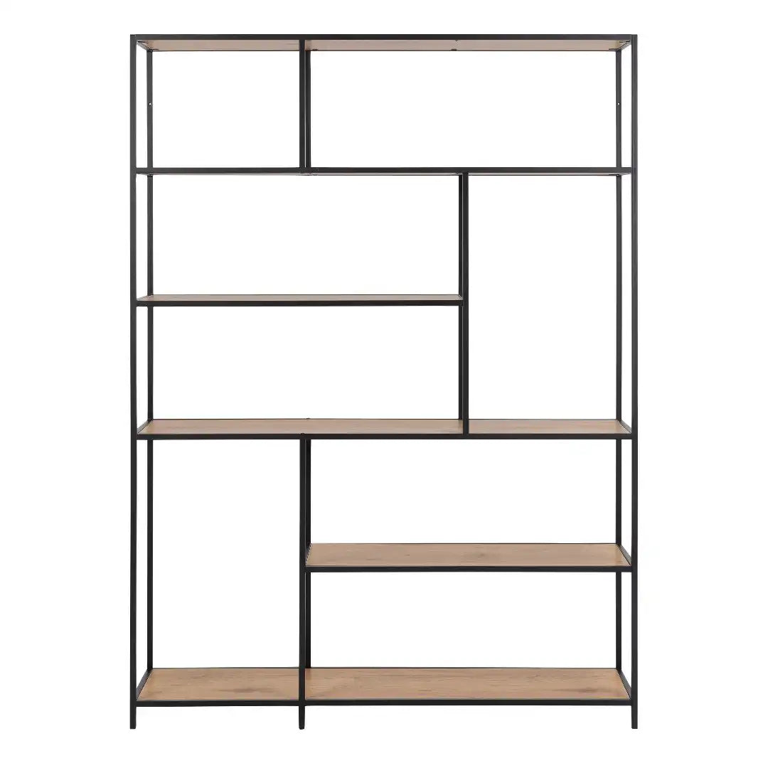 Seaford Bookcase with 5 Shelves in Black and Oak - Price Crash Furniture