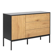 Seaford 1 Door 3 Drawer Small Sideboard in Black & Oak - Price Crash Furniture