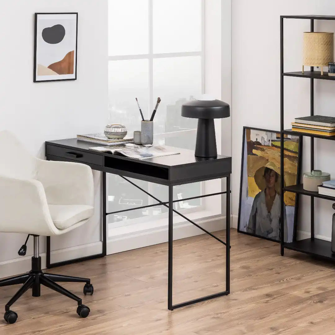 Seaford 1 Drawer Office Desk in Ash Black - Price Crash Furniture