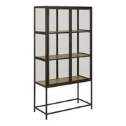 Seaford 2 Glass Door Display Cabinet in Black & Oak - Price Crash Furniture