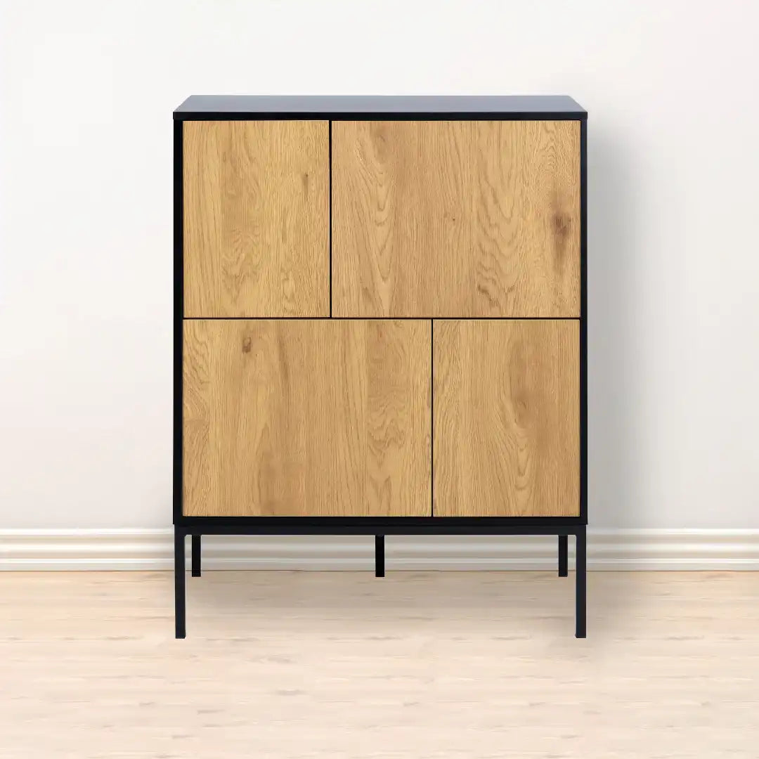 Seaford 4 Door Sideboard in Black & Oak - Price Crash Furniture