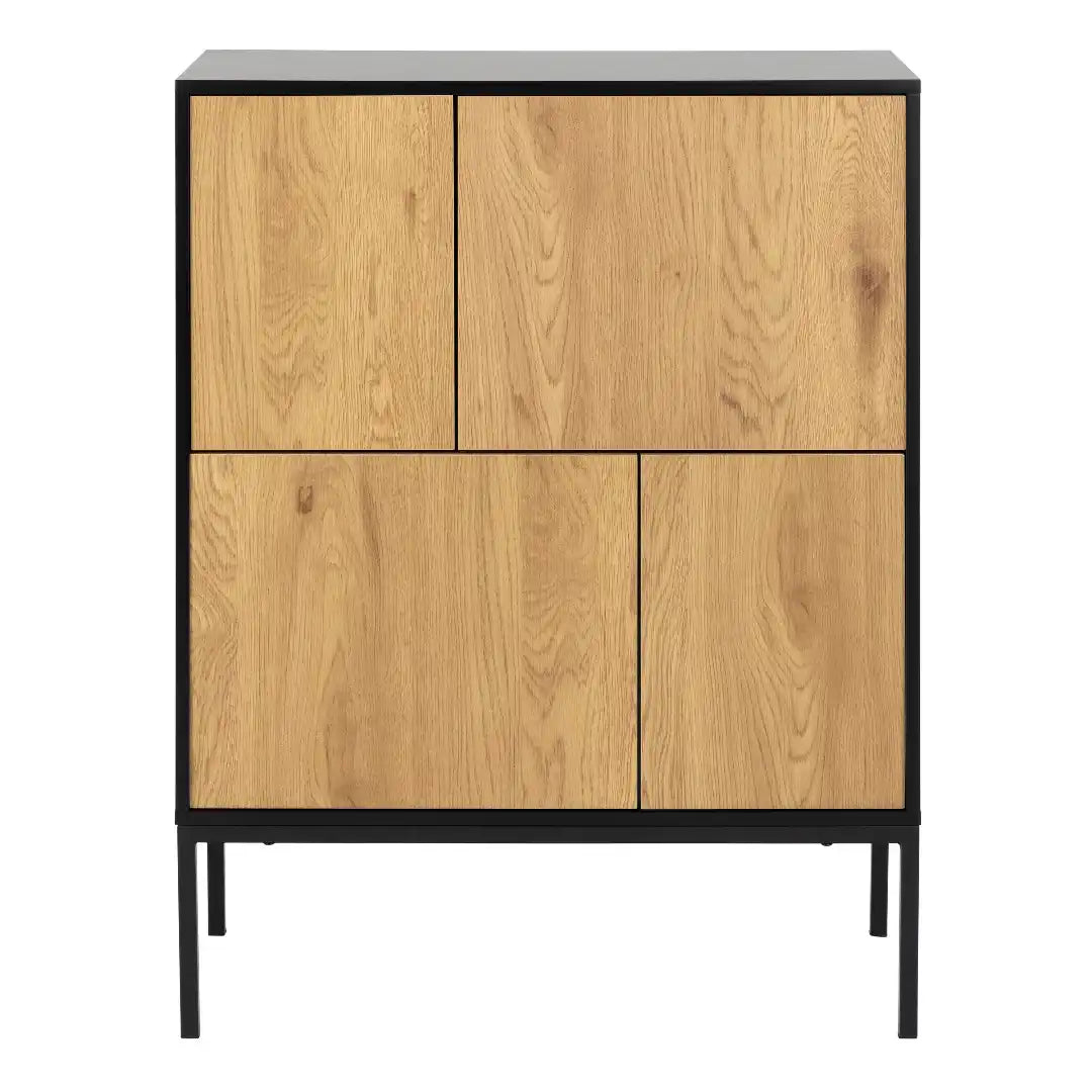 Seaford 4 Door Sideboard in Black & Oak - Price Crash Furniture