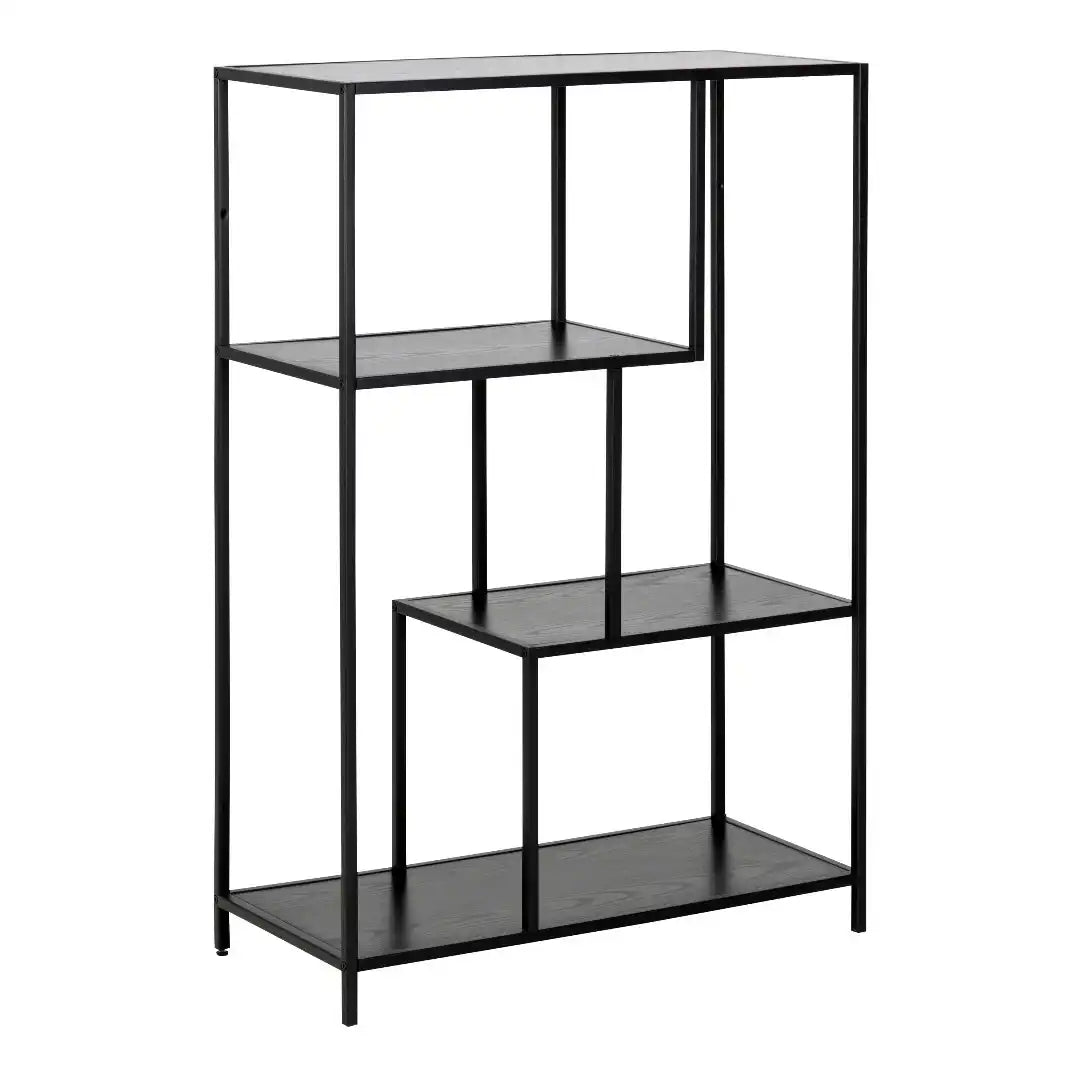 Seaford Black Metal Asymmetrical Bookcase with 3 Black Shelves - Price Crash Furniture