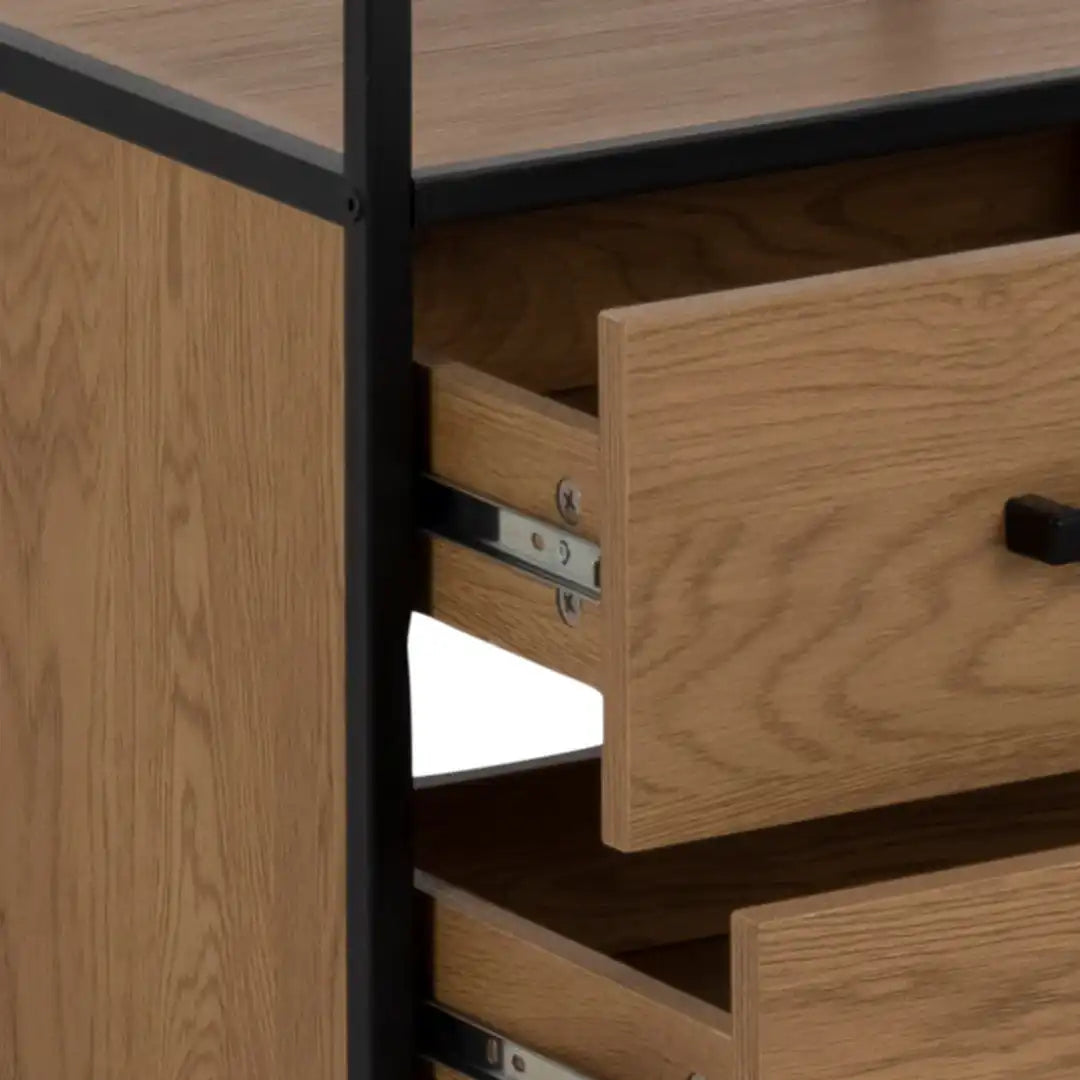 Seaford Bookcase with 2 Drawers and 3 Shelves in Black & Oak - Price Crash Furniture