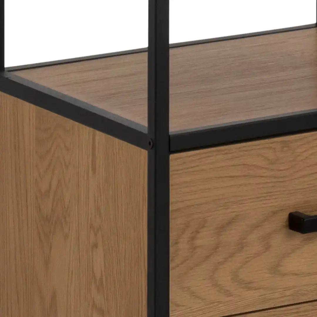 Seaford Bookcase with 2 Drawers and 3 Shelves in Black & Oak - Price Crash Furniture