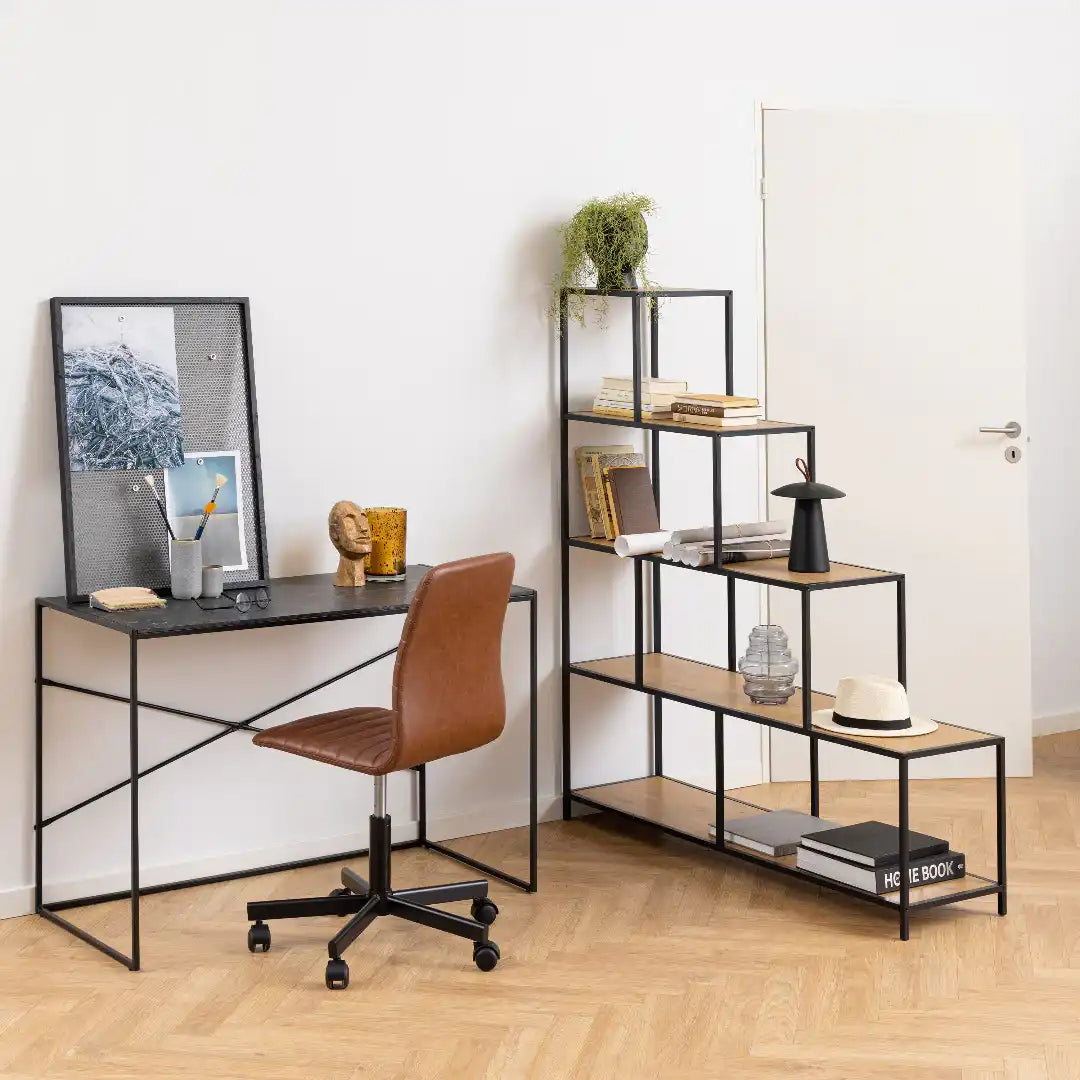 Seaford Bookcase with 4 Shelves in Black and Oak - Price Crash Furniture