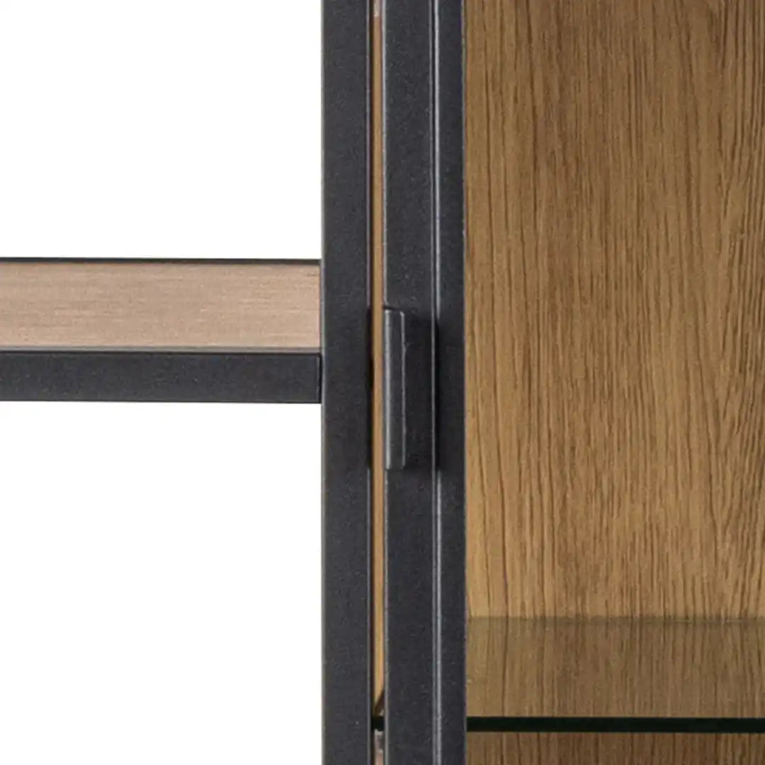 Seaford Bookcase with 7 Shelves and Glass Front Display in Black and Oak - Price Crash Furniture