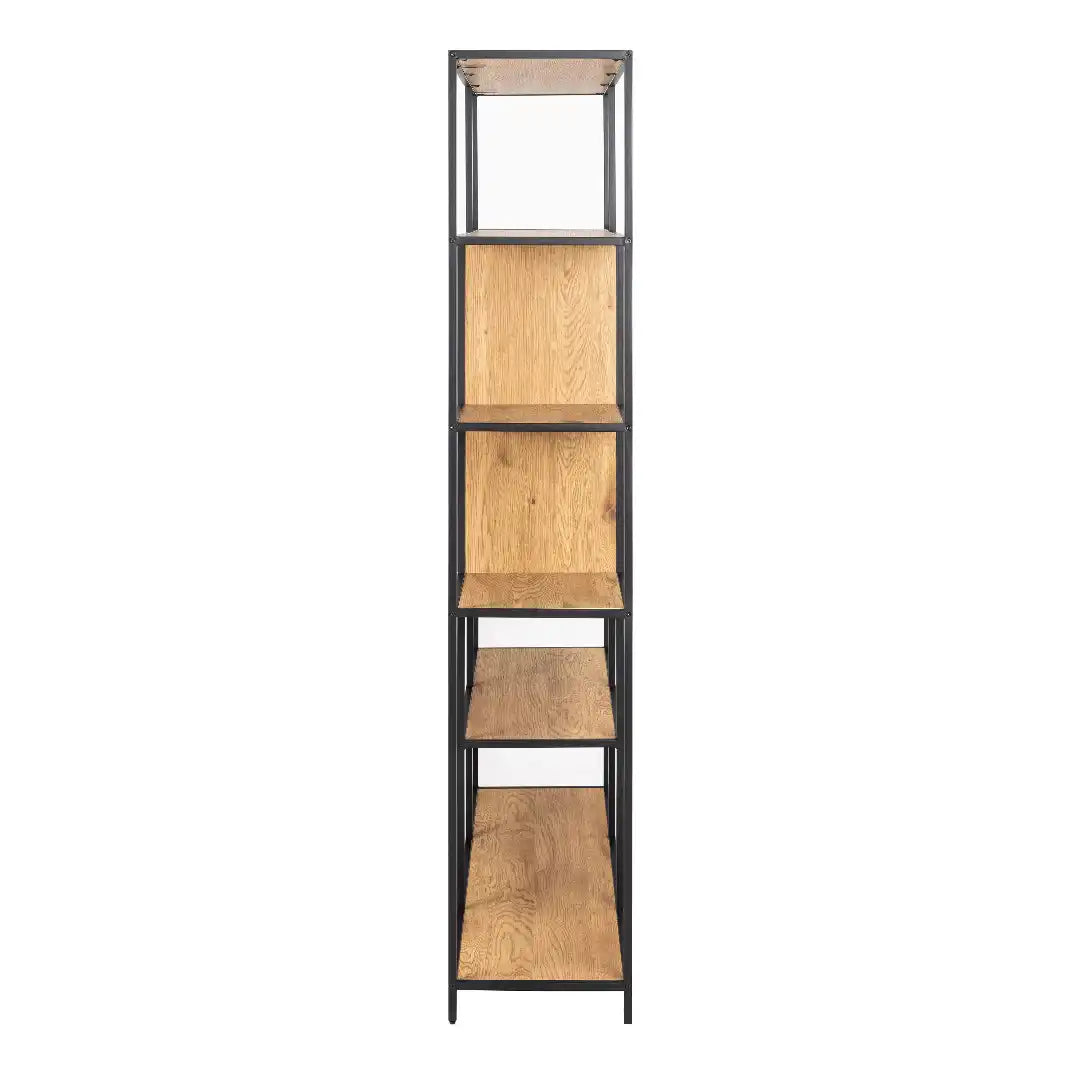 Seaford Bookcase with 7 Shelves and Glass Front Display in Black and Oak - Price Crash Furniture