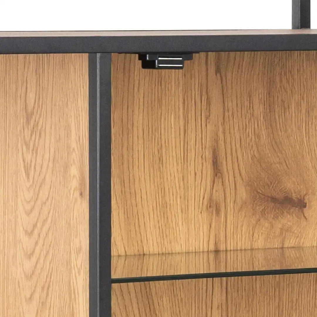 Seaford Bookcase with 7 Shelves and Glass Front Display in Black and Oak - Price Crash Furniture