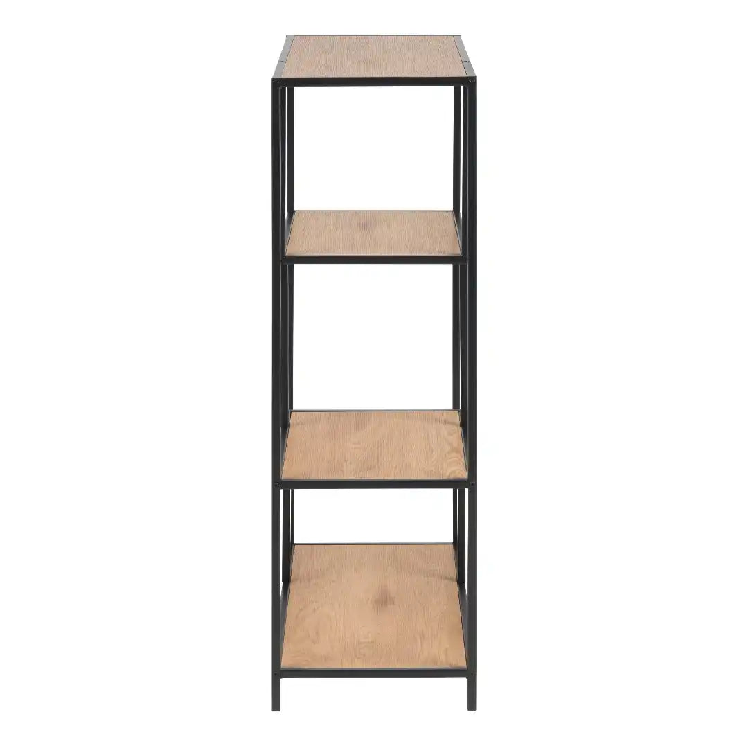 Seaford Black Metal Asymmetrical Bookcase with 3 Oak Shelves - Price Crash Furniture