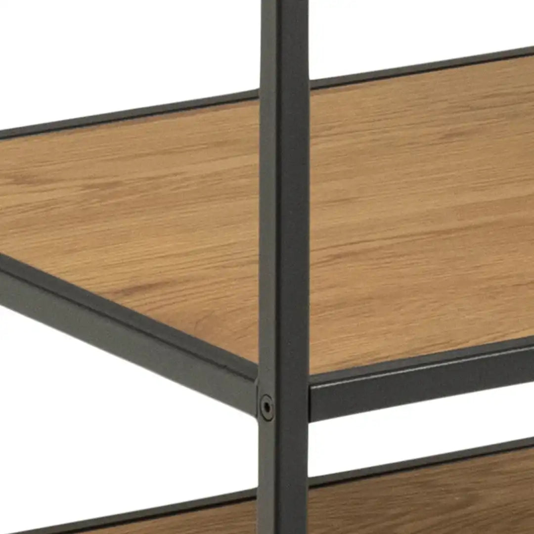 Seaford Black Metal Clothes Rack with 5 Oak Shelves - Price Crash Furniture