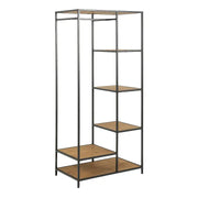 Seaford Black Metal Clothes Rack with 5 Oak Shelves - Price Crash Furniture