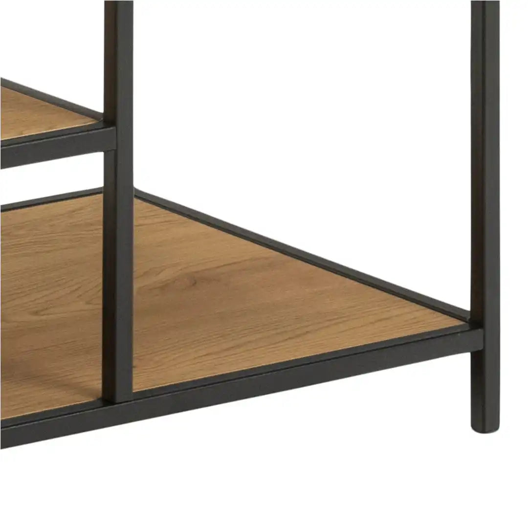 Seaford Black Metal Clothes Rack with 5 Oak Shelves - Price Crash Furniture