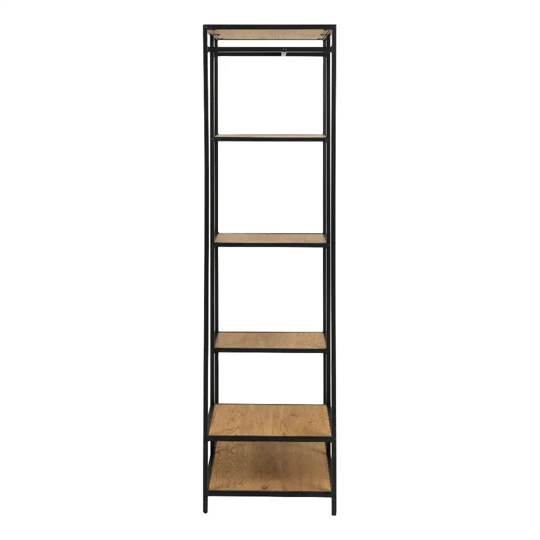 Seaford Black Metal Clothes Rack with 5 Oak Shelves - Price Crash Furniture
