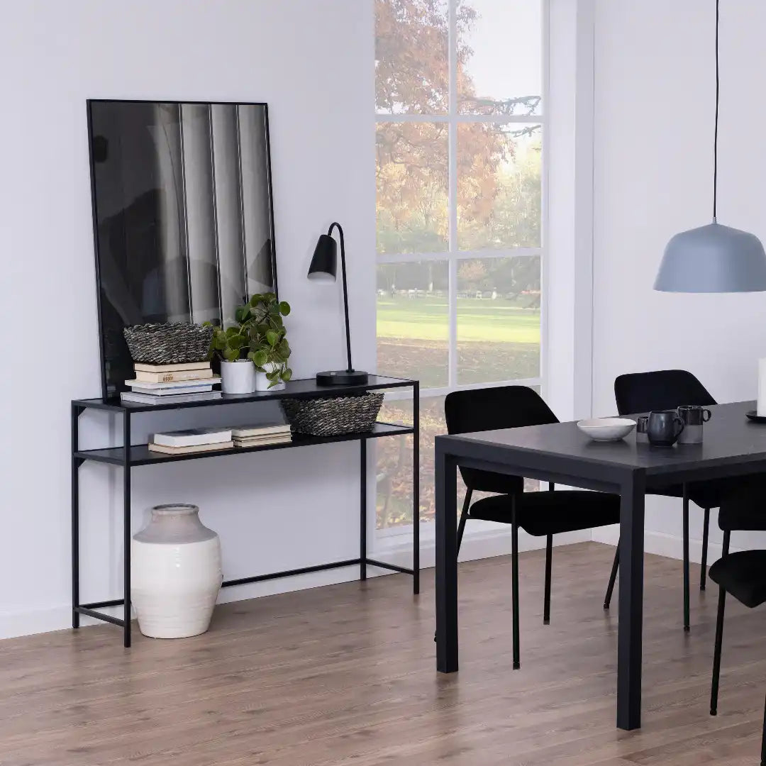 Seaford Black Metal Console Table with Black Top - Price Crash Furniture