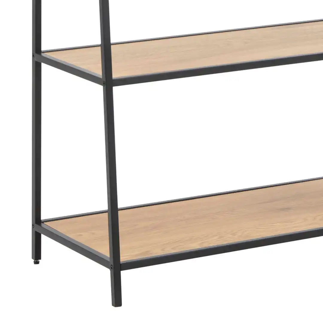 Seaford Black Metal Ladder Bookcase with 5 Oak Shelves - Price Crash Furniture
